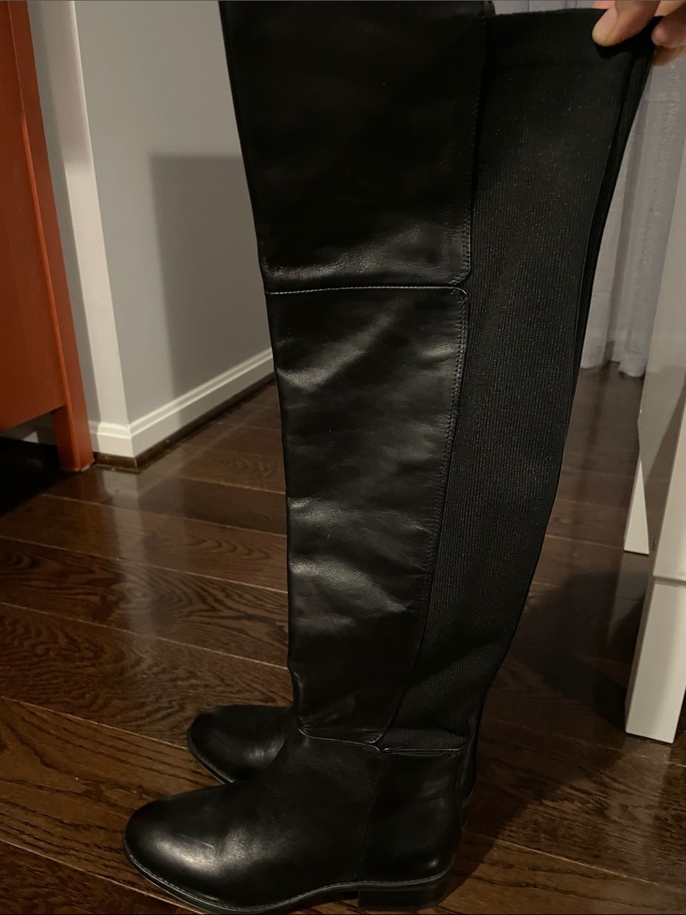 Sam Edelman Black Over-the-Knee Leather & Stretch Boots